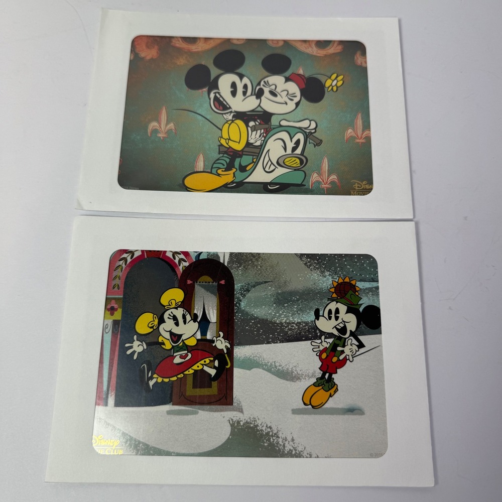 Disney Movie Club Classic Mickey and Minnie Mouse 5x7 inch Lithograph Set of 2